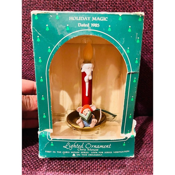 Vintage hallmark holiday magic 1985 light ornament Chris Mouse - Picture 2 of 4
